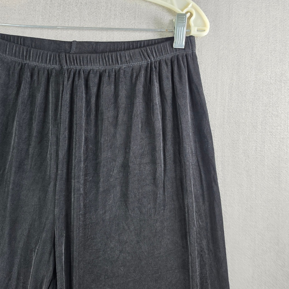 Slinky Brand Wide Leg Pants Women P1X Black Ribbed Elastic Waist Made in USA - Picture 10 of 16